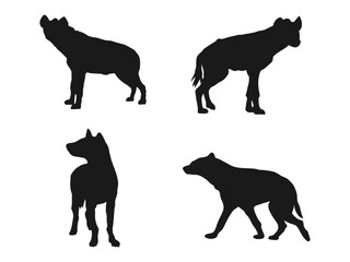 Side View Silhouette Found In Map Of African, Middle Eastern And Asian. Africa wild animal. Vector illustration of a black silhouette hyena. hyena silhouette, high quality. Isolated white background.