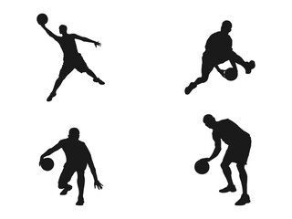 Man basketball player, people playing basketball silhouette. Group of different basketball players in different playing positions. Vector set of Basketball players. isolated on white background.