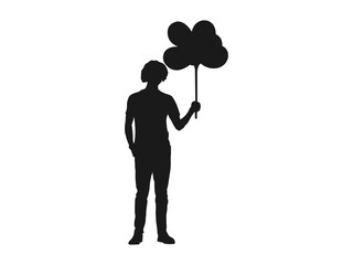 men with balloons in hand silhouettes. balloon seller village boy clipart silhouette, man selling balloons sketch drawing illustration.silhouettes of men holding balloons. isolated on white background