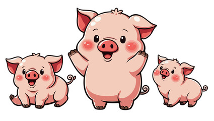 set of cartoon pig family , isolated on white background , transparent vector style flat color png image	