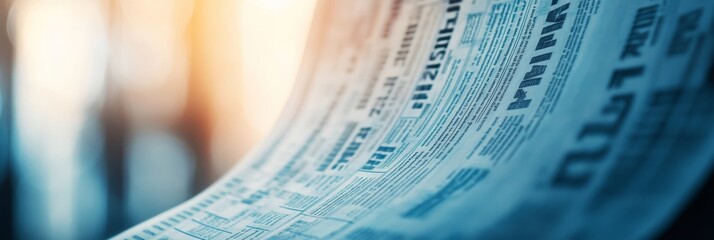 A close-up shot of a financial newspaper with headlines and stock quotes.  The image symbolizes financial news, market trends, business information, investment, and the power of the media.