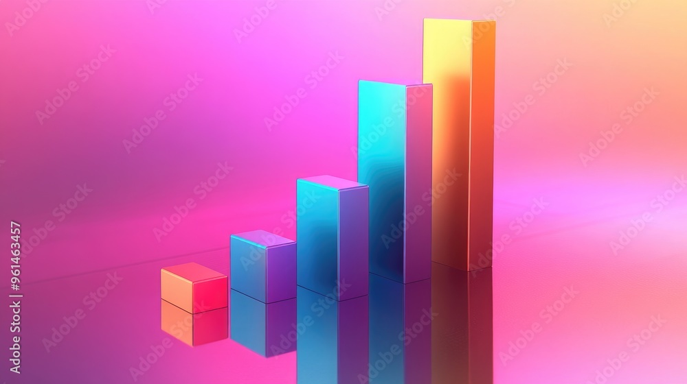 Aufkleber abstract 3d bar graph with gradient colors, emerging from a reflective surface. dynamic visualizatio