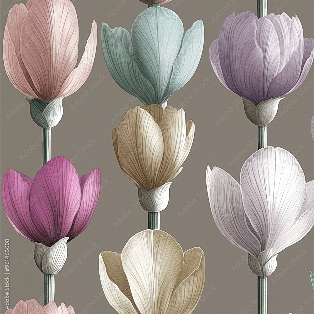 Poster seamless pattern of crocus flower with roots.
