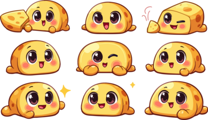 set of cartoon cheese, isolated on white background , transparent vector style flat color png image	