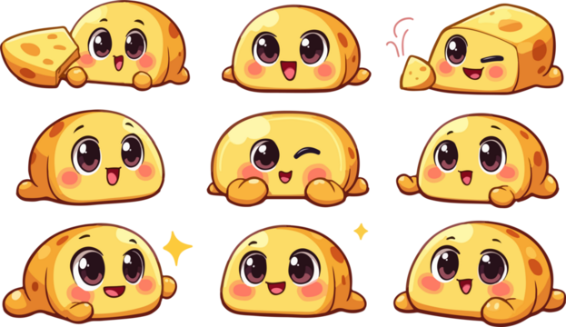 set of cartoon cheese, isolated on white background , transparent vector style flat color png image	 - Powered by Adobe