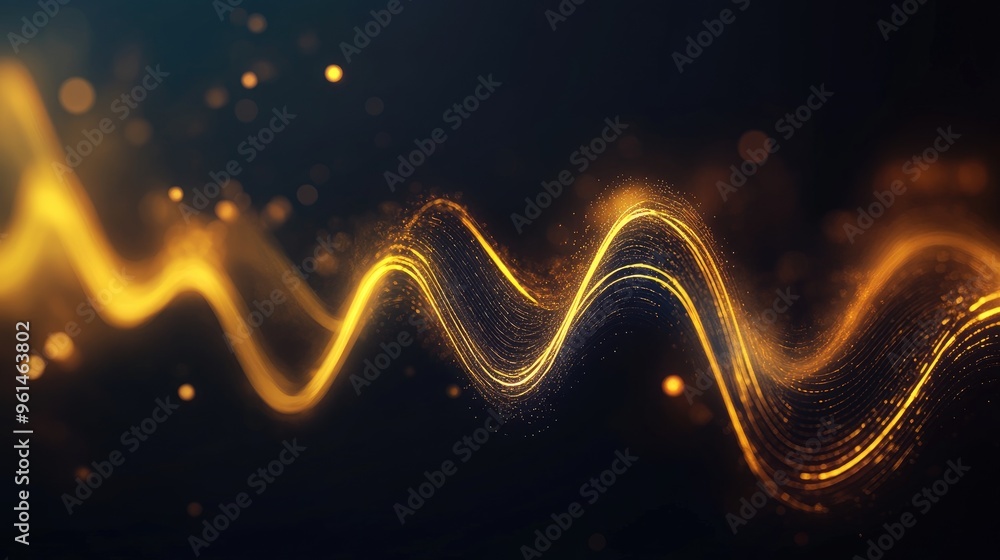 Poster abstract 3d representation of a heart rate wave in gold, floating on a dark background, symbolizing 