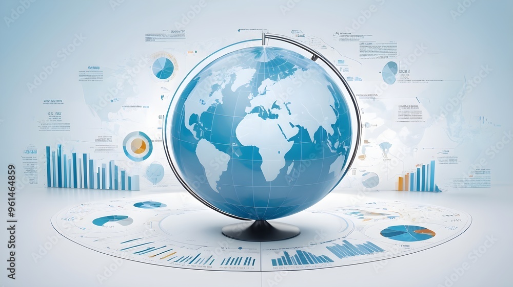 Poster global business analytics with globe and charts