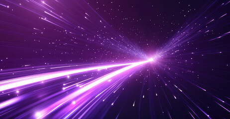 Fototapeta premium Bright streaks of purple and white light are flying and starry night sky in a space environment. Digital technology and innovation concept. High quality photo
