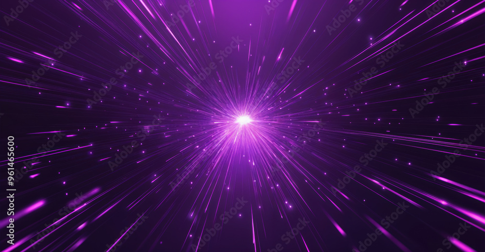 Aufkleber abstract explosion of purple light rays and glowing particles in space, creating a dynamic and futur