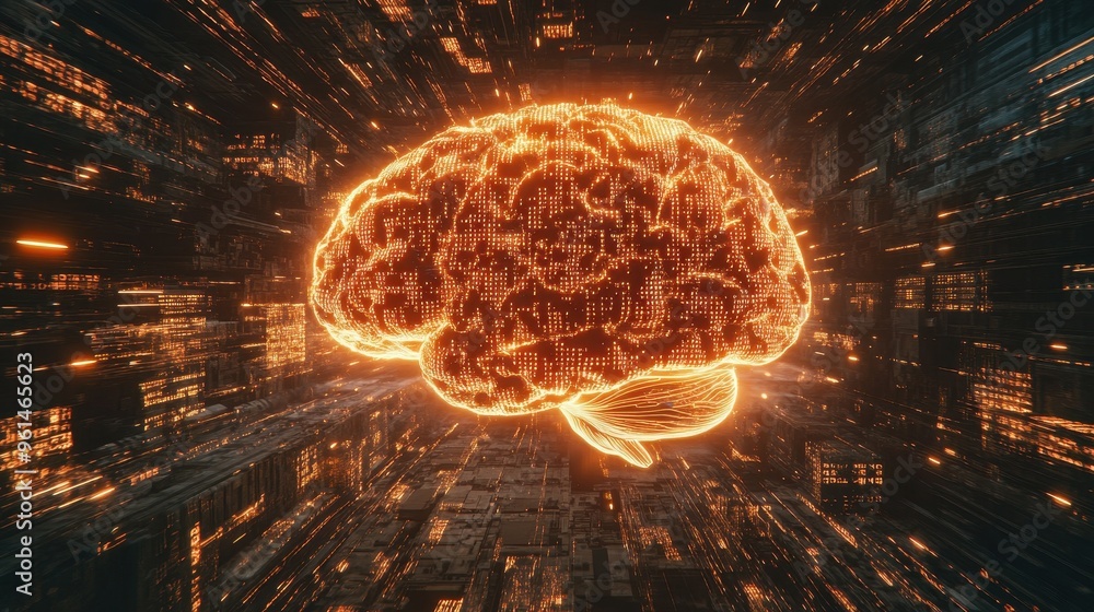 Poster illuminated mind - binary code, cyber elements, advanced intelligence concept