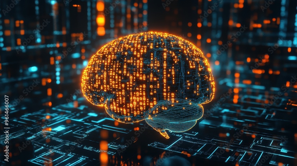 Aufkleber luminous binary brain: creative fusion of technology and art