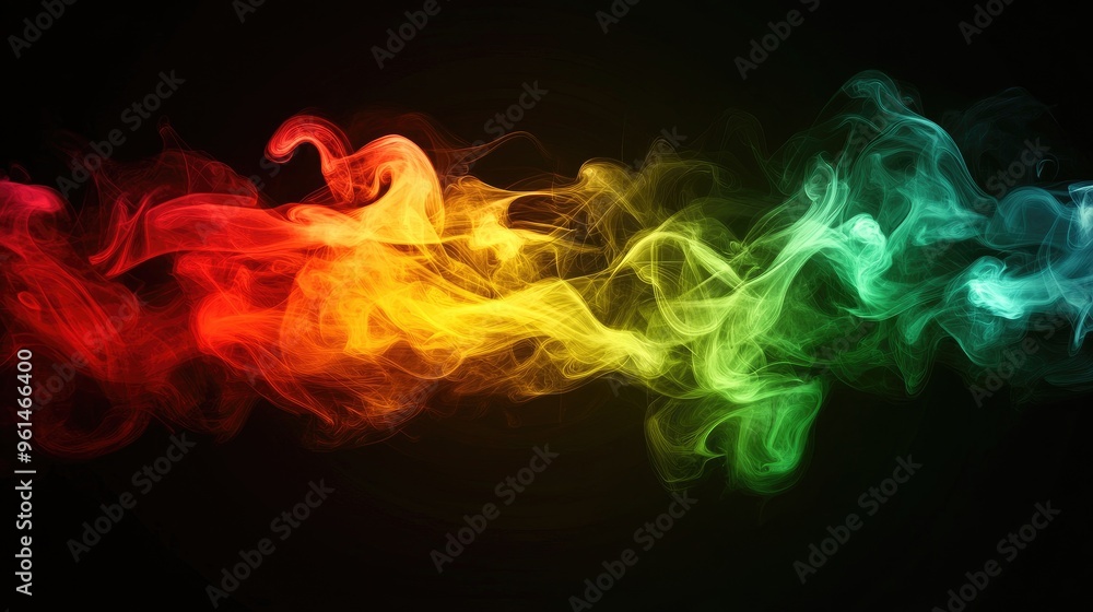Poster artistic image of colorful smoke forming a gradient from red to yellow to green, creating a mesmeriz