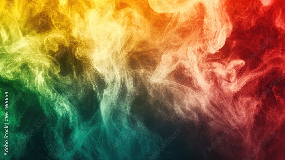 Poster artistic image of colorful smoke forming a gradient from red to yellow to green, creating a mesmeriz