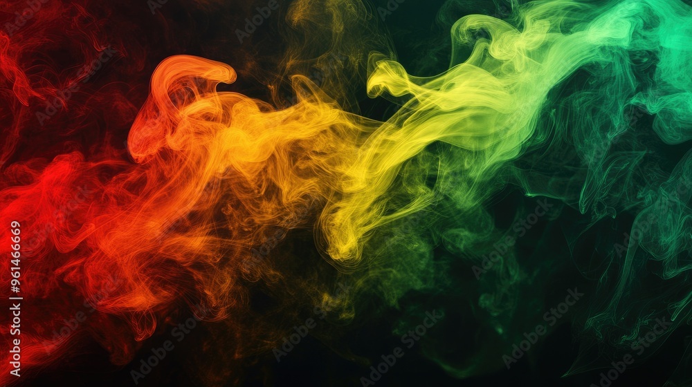 Poster artistic image of colorful smoke forming a gradient from red to yellow to green, creating a mesmeriz