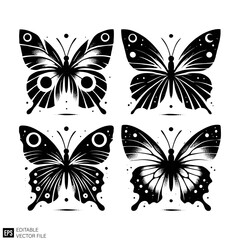 Obraz premium butterfly set illustration graphic design black and white vector clip art silhouette