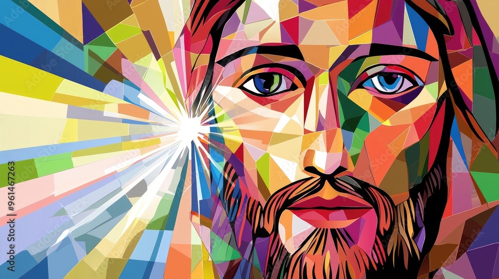 Wall mural Abstract stained glass style Jesus Christ illustration with vibrant colors