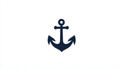 "Navy Blue Anchor Icon on White Background - Nautical Theme Design for Websites"