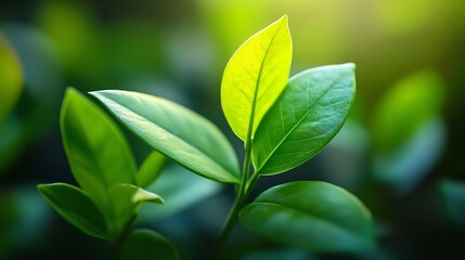 Close-up of Lush Green Leaves in Sunlight
