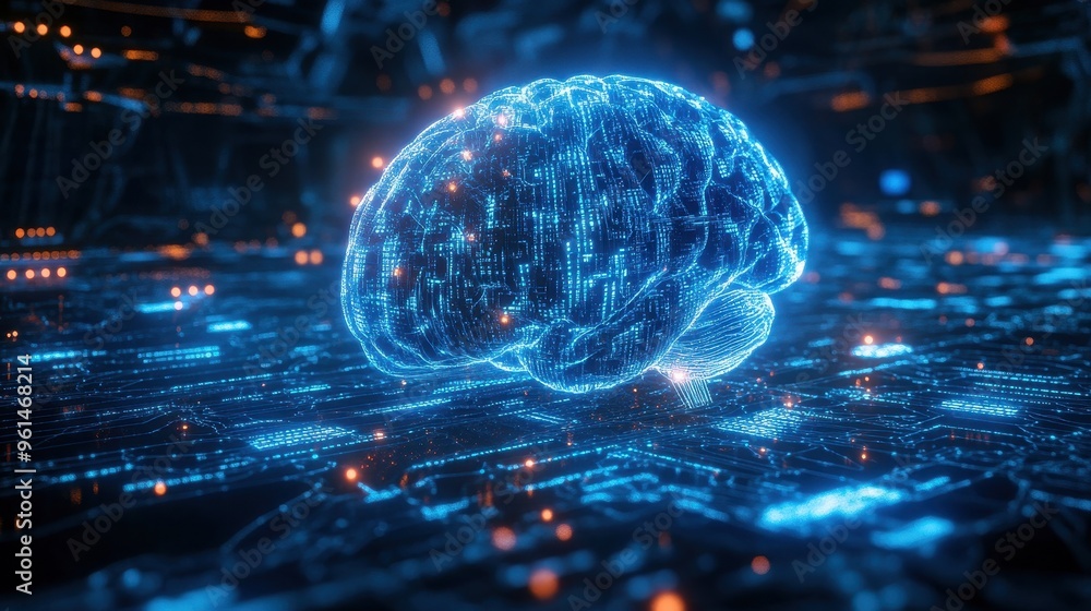 Poster digital mind: intricate cybernetic patterns and binary code landscape