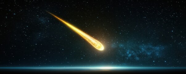 A glowing comet streaking across a starry night sky, celestial glowtime, awe-inspiring and cosmic.
