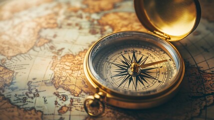 Antique Compass on a Vintage World Map