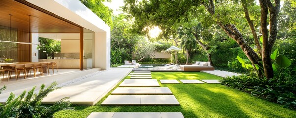 Modern Minimalist Garden With Swimming Pool.