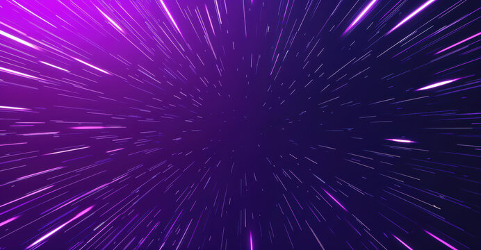 Abstract hyperspace background is speeding with purple light trails representing futuristic technology and warp speed. High quality photo