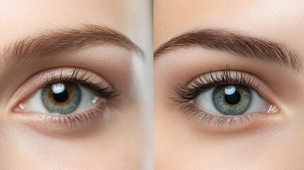 Fototapeta premium Before and after shot of eyebrow grooming, showcasing the transformation from natural to perfectly shaped brows.