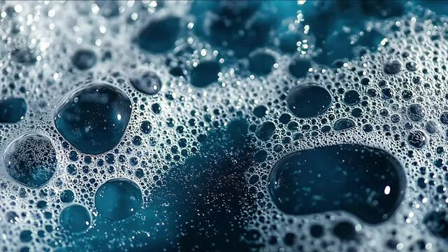 Top view of soap foam bubbles creating an abstract texture against a dark background