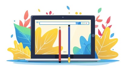 Tablet with stylus, creative drawing, flat design illustration