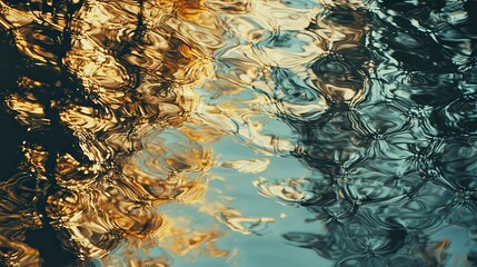 Abstract Water Ripples Texture with Golden and Teal Reflections
