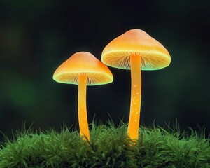 Vibrant mushrooms glow in a lush green environment, creating a magical forest atmosphere perfect for nature lovers.