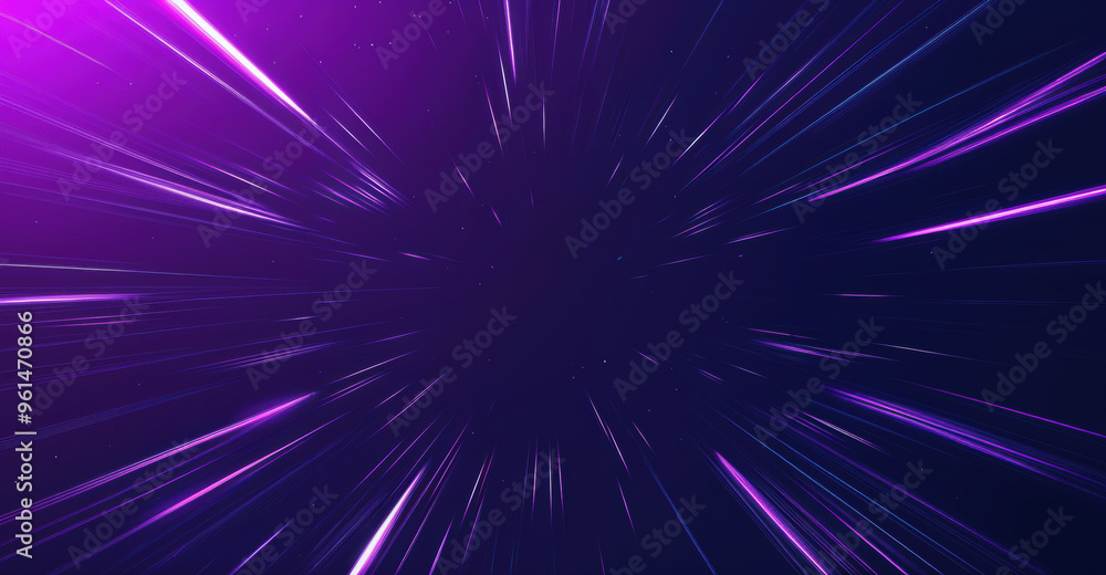 Poster purple and blue lines are streaking past, simulating traveling at the speed of light through space. 