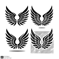 eagle wing set illustration graphic design black and white vector clip art silhouette