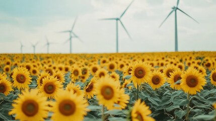 Sunflowers and Wind Turbines: A Symbol of Sustainable Energy