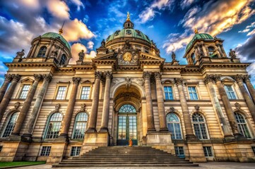 Fototapeta premium A large building with a clock tower and a dome on top
