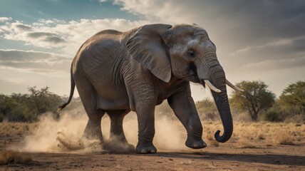 Fototapeta premium Upset elephant in motion