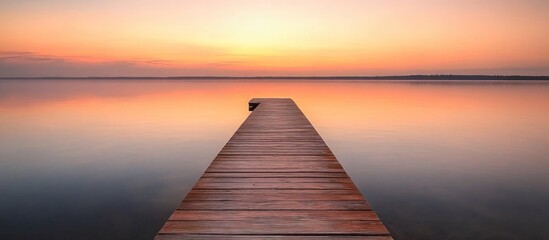 Tranquil Sunset Over a Serene Lake with a Wooden Pier