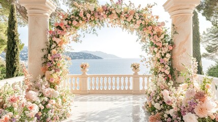 Floral Wedding Arch with Ocean View