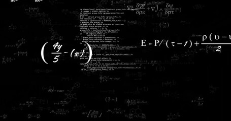 Mathematical equations and chemical formulas animation over black background - Powered by Adobe