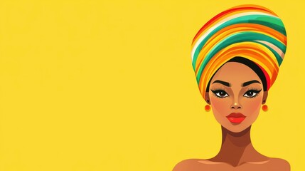 A stunning portrait of an African woman in a vibrant turban, showcasing her natural beauty with a soulful silhouette.