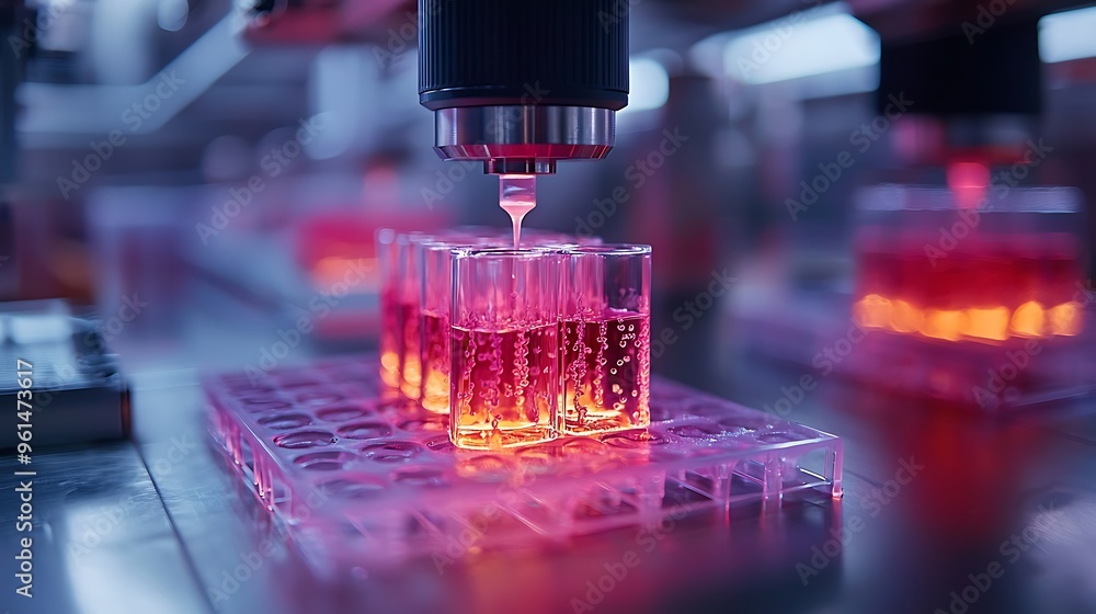 Poster an automated liquid dispensing system precisely administers fluids in a sleek laboratory setting.