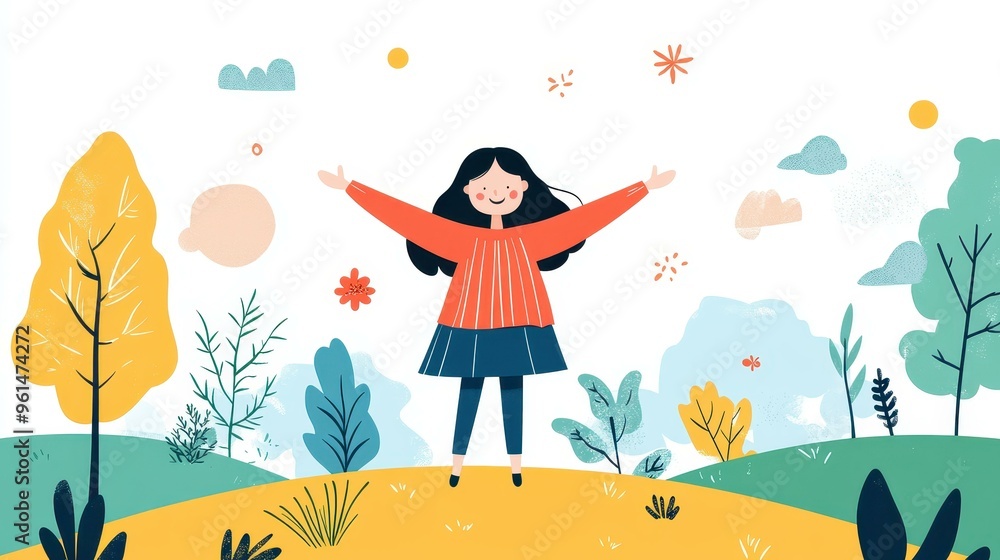 Poster a cheerful girl enjoys the sunny countryside in this vibrant d cartoon, filled with playful colors a