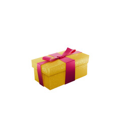 glittery yellow christmas present gift box, transparent background
