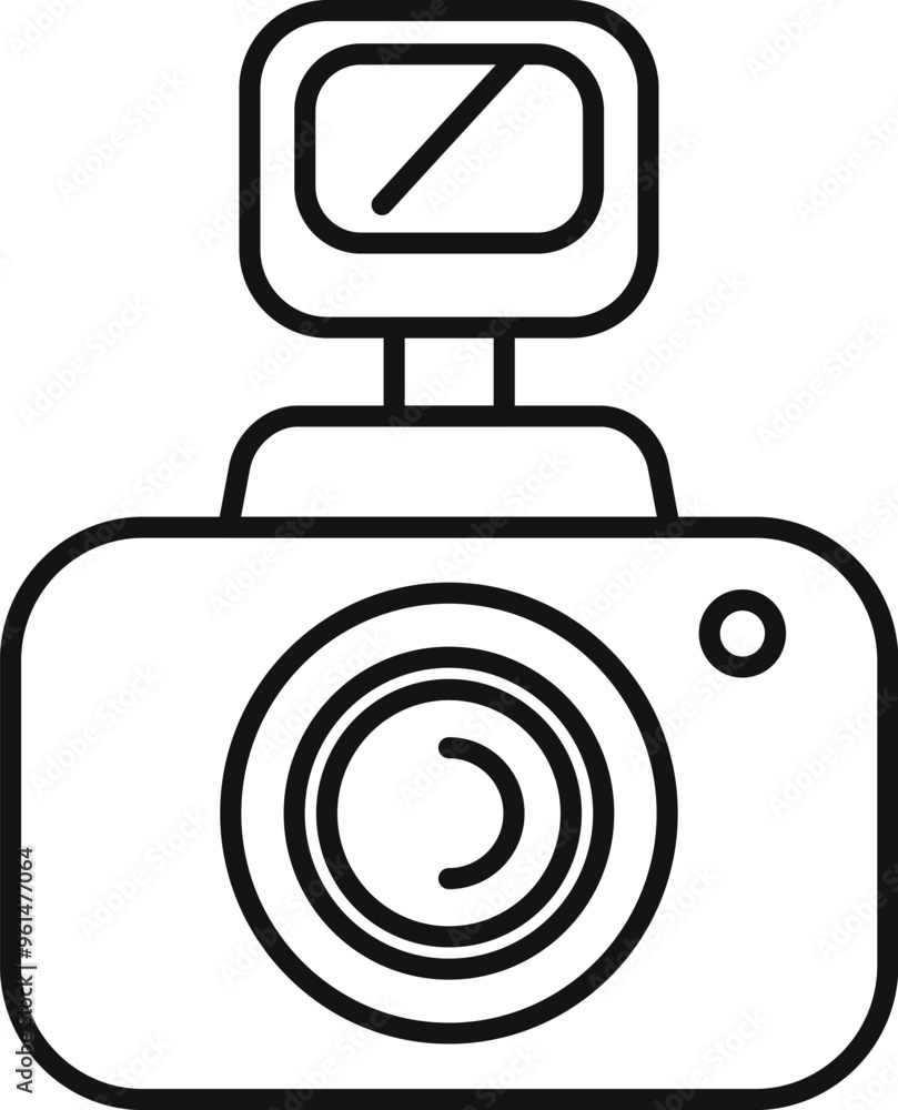 Aufkleber line art vector icon of a digital camera with an external flash firing, perfect for representing pho