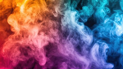 Obraz premium Close-up of a burst of colorful smoke in various shades, rising against a dark background to emphasize the vivid and dynamic colors.
