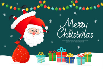 Santa Claus For holiday headers cards party posters. Cartoon festive christmas poster banner. 