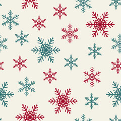 Snowflake vintage christmas seamless background. Snowfall seamless pattern. Winter holidays wallpaper background.
