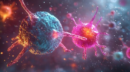 A medical diagram showing healthy breast cells versus malignant cells, with the tumor highlighted in a darker hue. The card is clean, scientific, and informative.