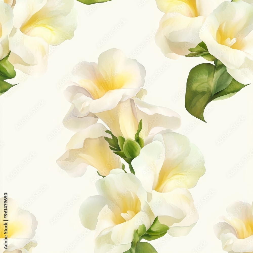 Wall mural This seamless pattern consists of a branch covered in snapdragon flowers and buds. It can be used for printed materials, signs, posters, postcards, packaging and more.